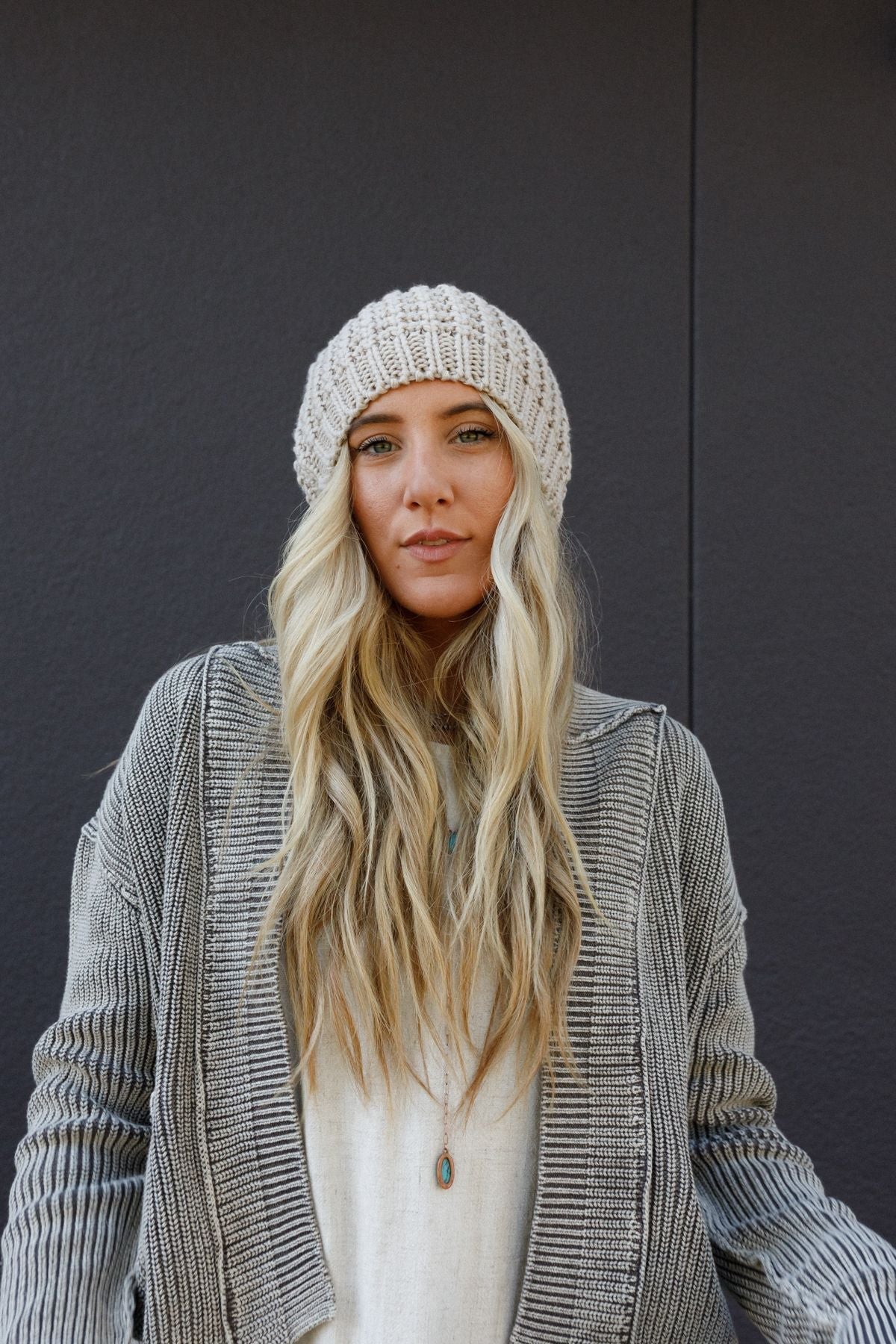 Aspen Waffle Knit Faux Fur Beanie - Mocha