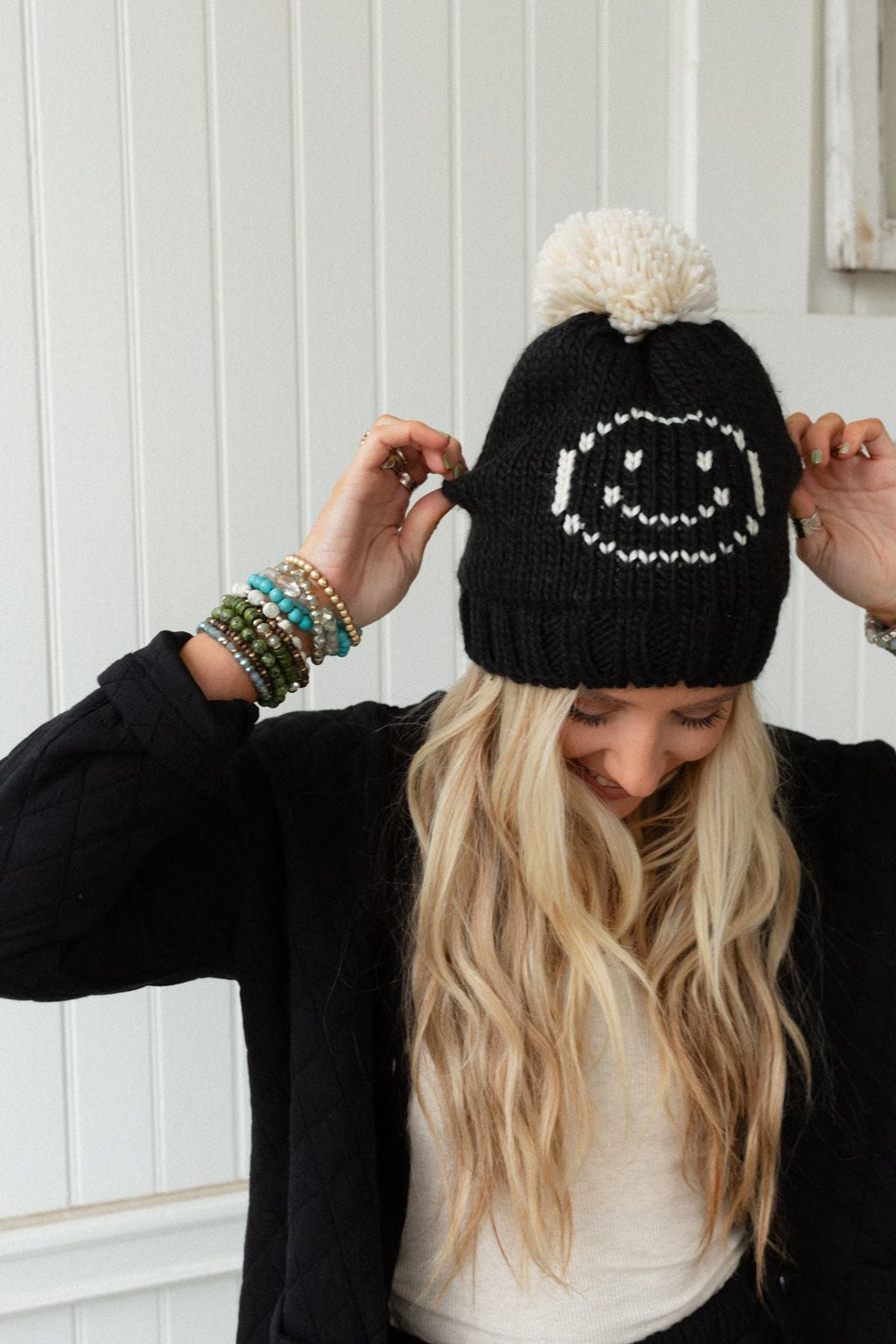 Snuggle Happy Pom Beanie - Black