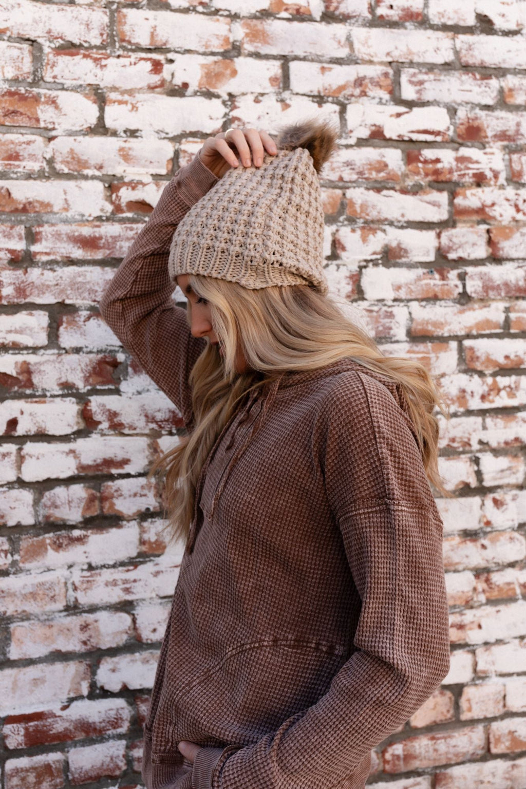 Aspen Waffle Knit Faux Fur Beanie - Mocha