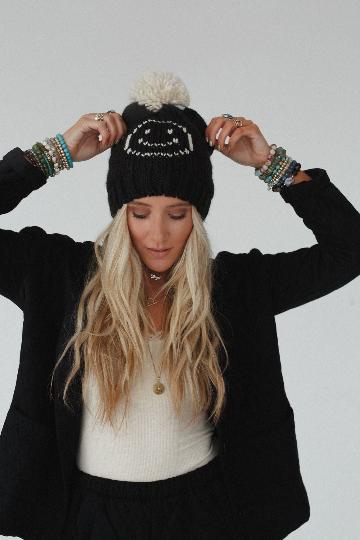 Snuggle Happy Pom Beanie - Black