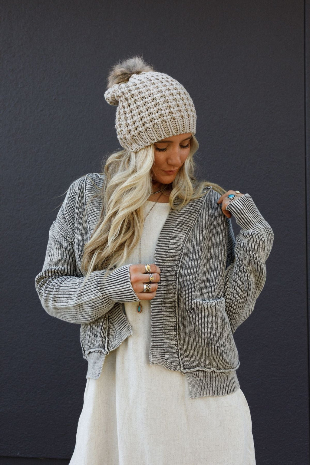 Aspen Waffle Knit Faux Fur Beanie - Mocha