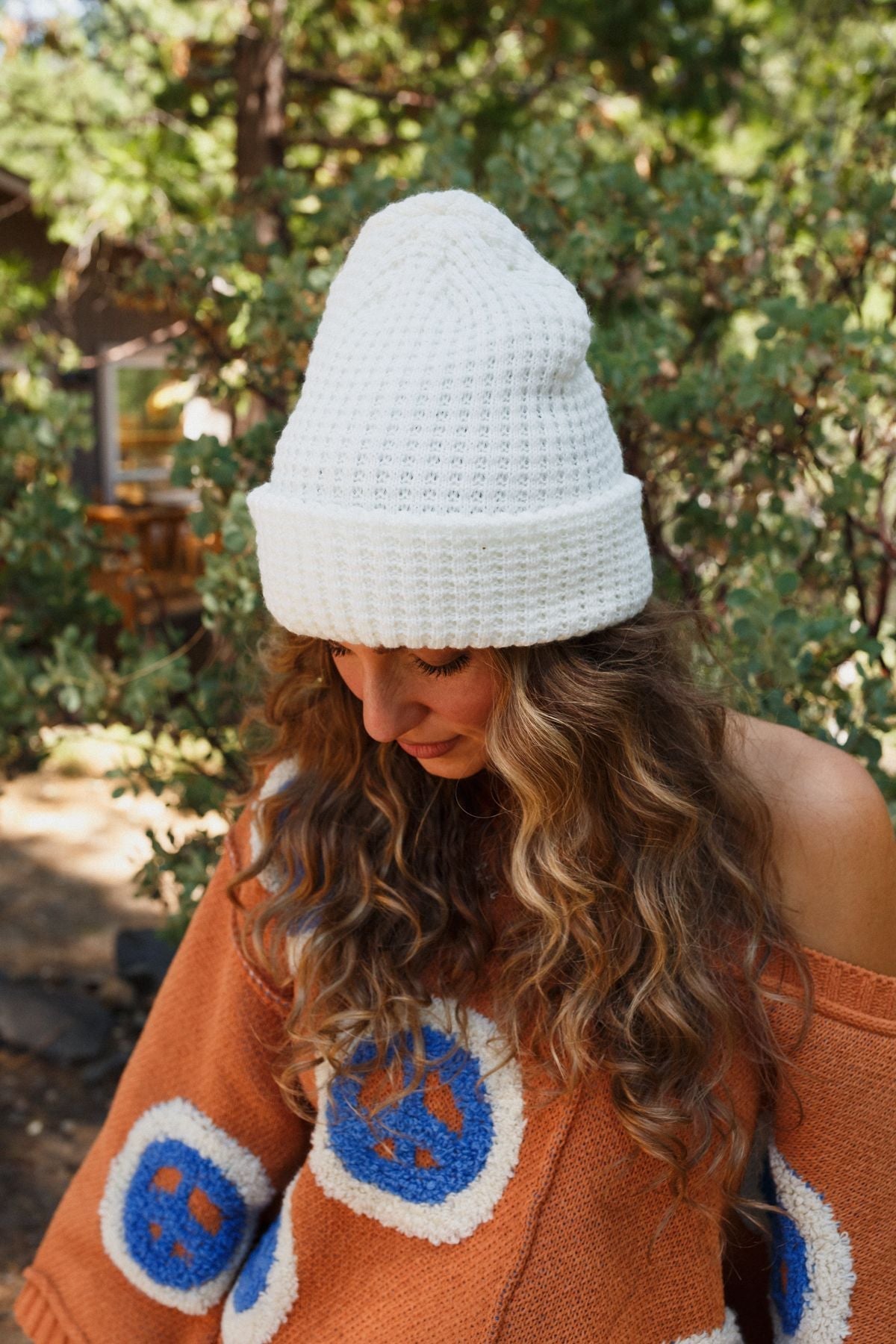 Maybelle Waffle Beanie - Ivory