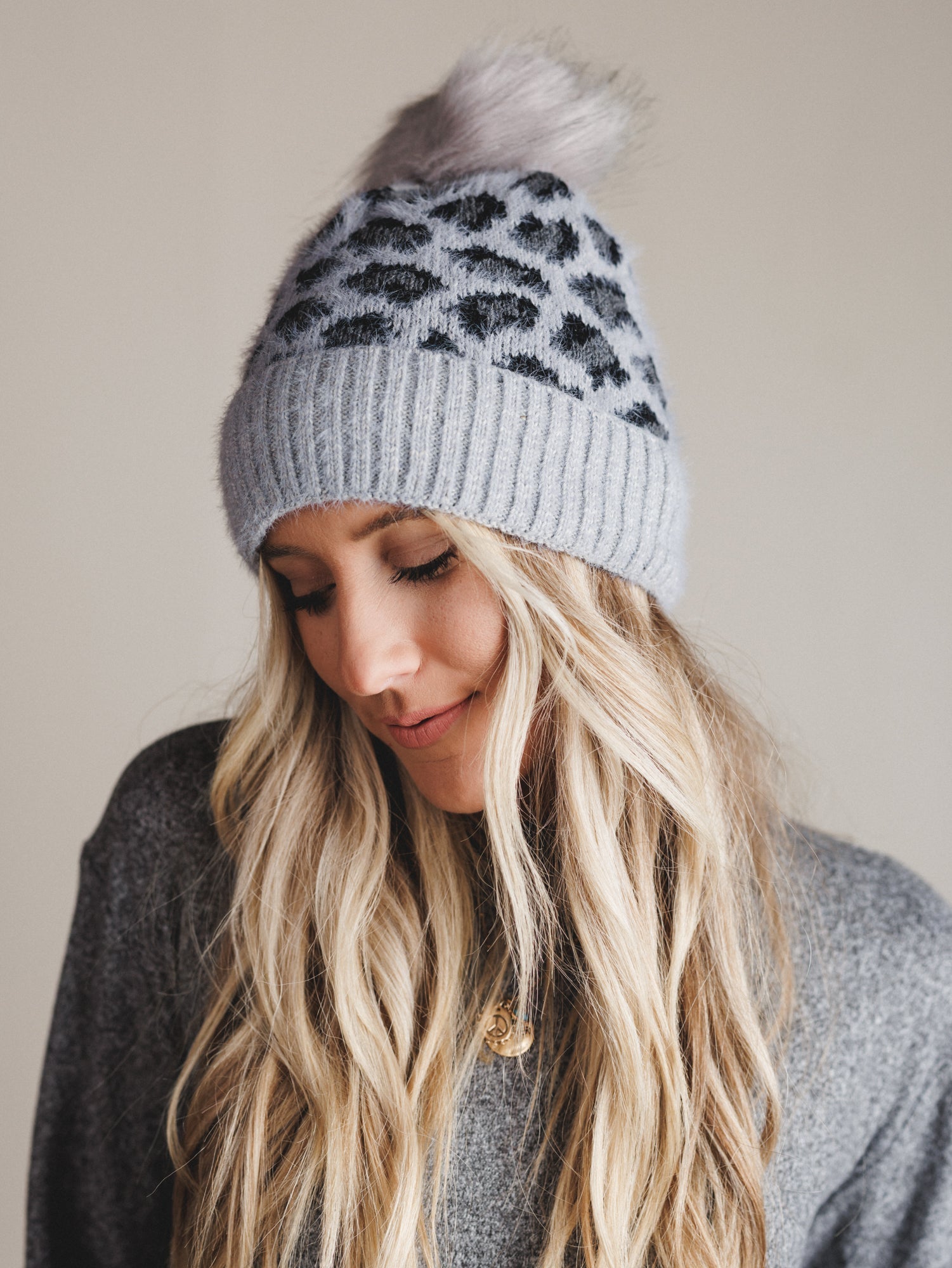 Spot On Leopard Print Beanie - Gray