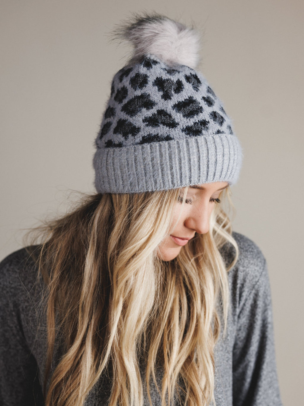 Spot On Leopard Print Beanie - Gray