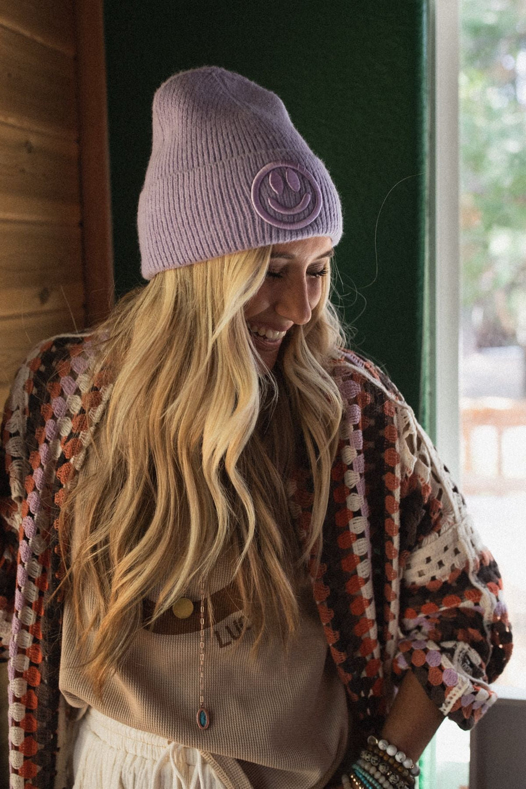Nesta Smiley Beanie - Lavender