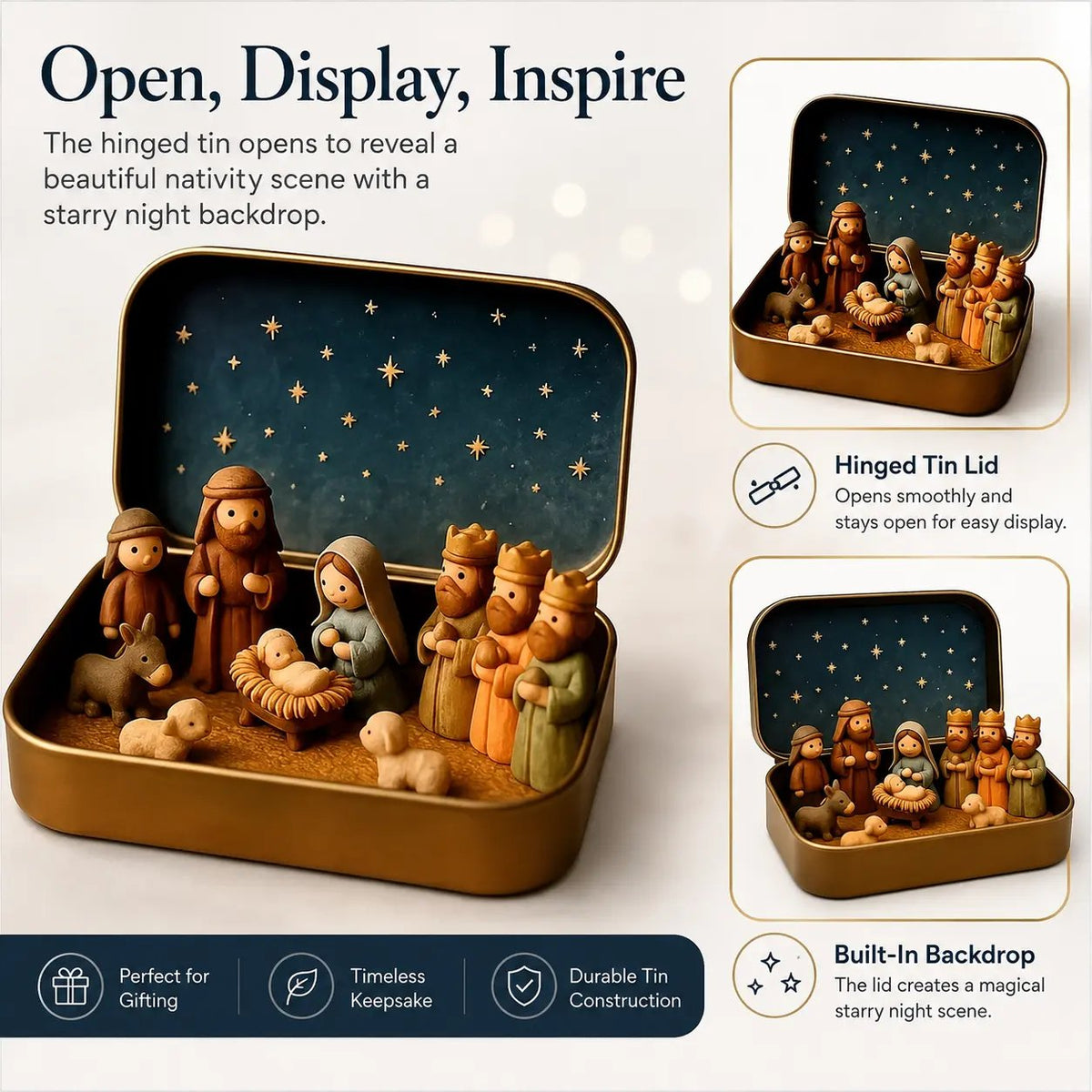 (🎁Last Day 49% OFF)✝️Mini Nativity Scene Keepsake Tin — Pocket-Sized Christmas Holy Family Set