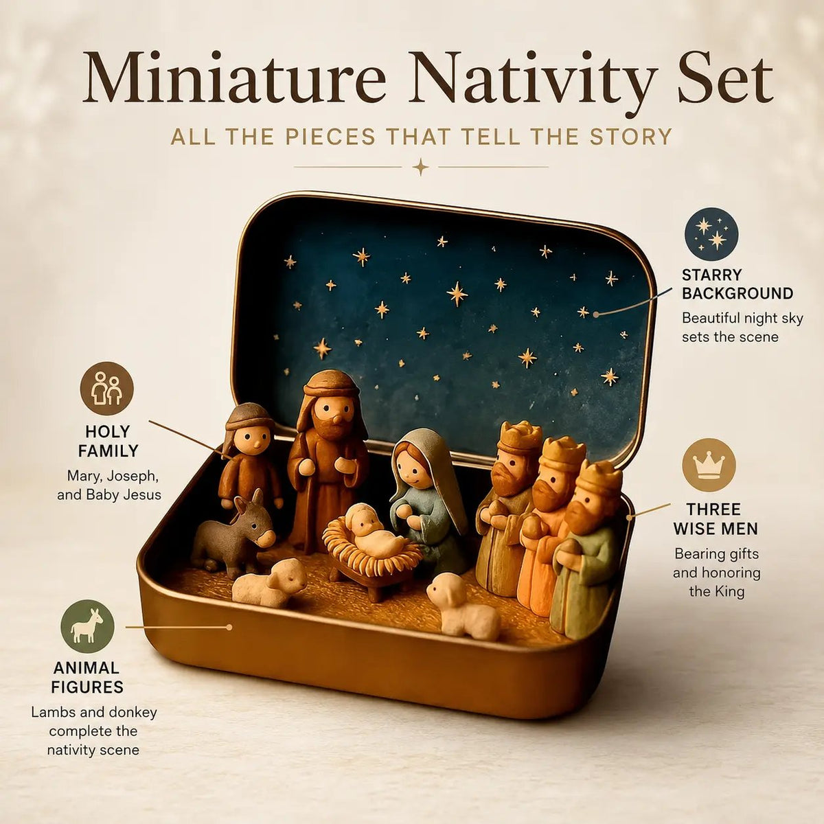 (🎁Last Day 49% OFF)✝️Mini Nativity Scene Keepsake Tin — Pocket-Sized Christmas Holy Family Set