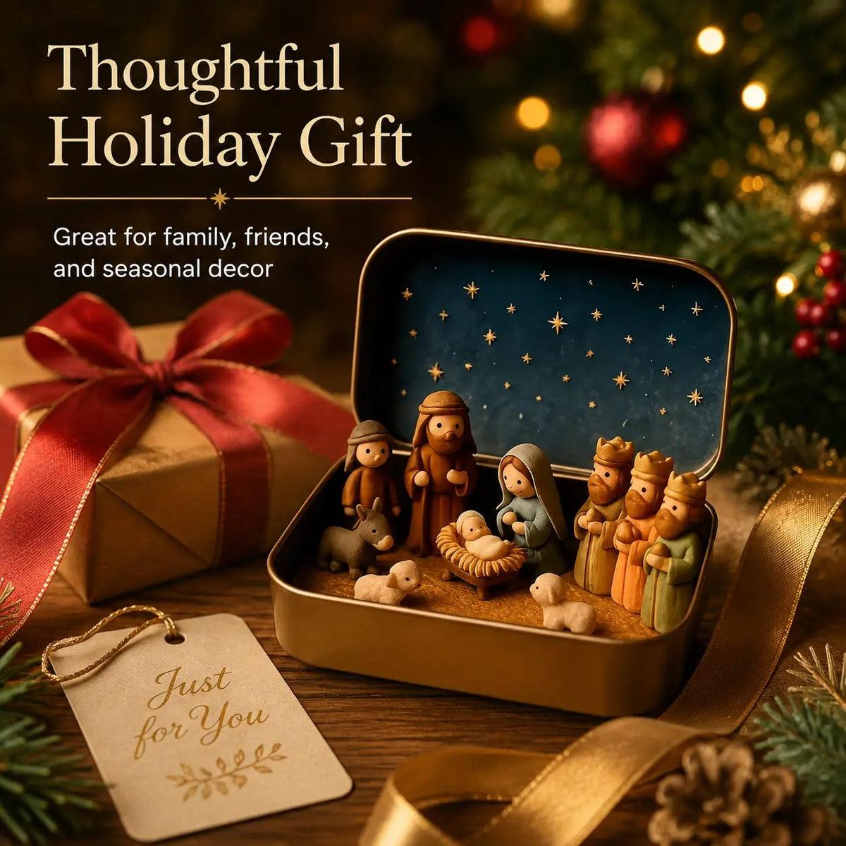 (🎁Last Day 49% OFF)✝️Mini Nativity Scene Keepsake Tin — Pocket-Sized Christmas Holy Family Set