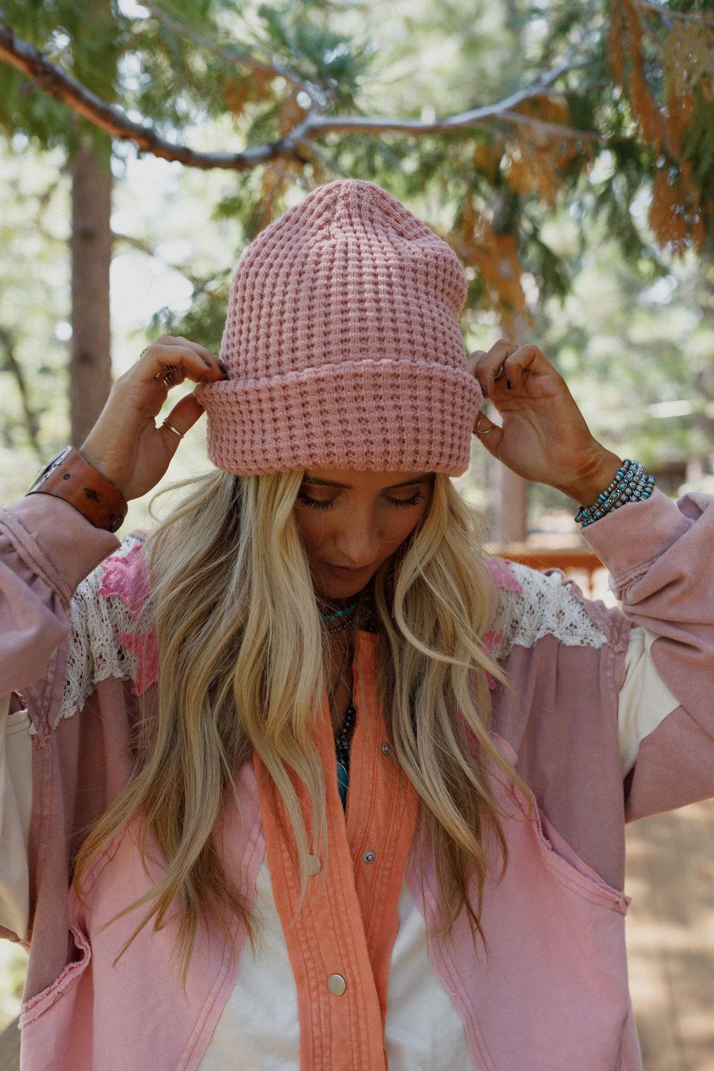 Maybelle Waffle Beanie - Rose