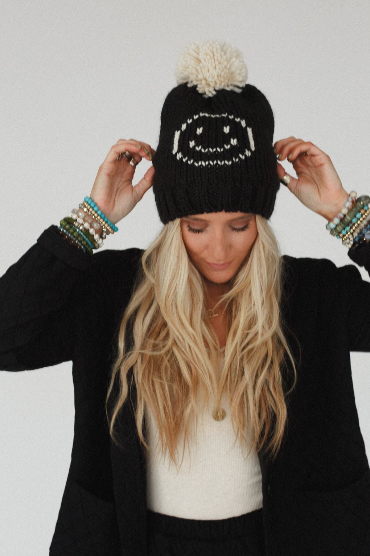 Snuggle Happy Pom Beanie - Black