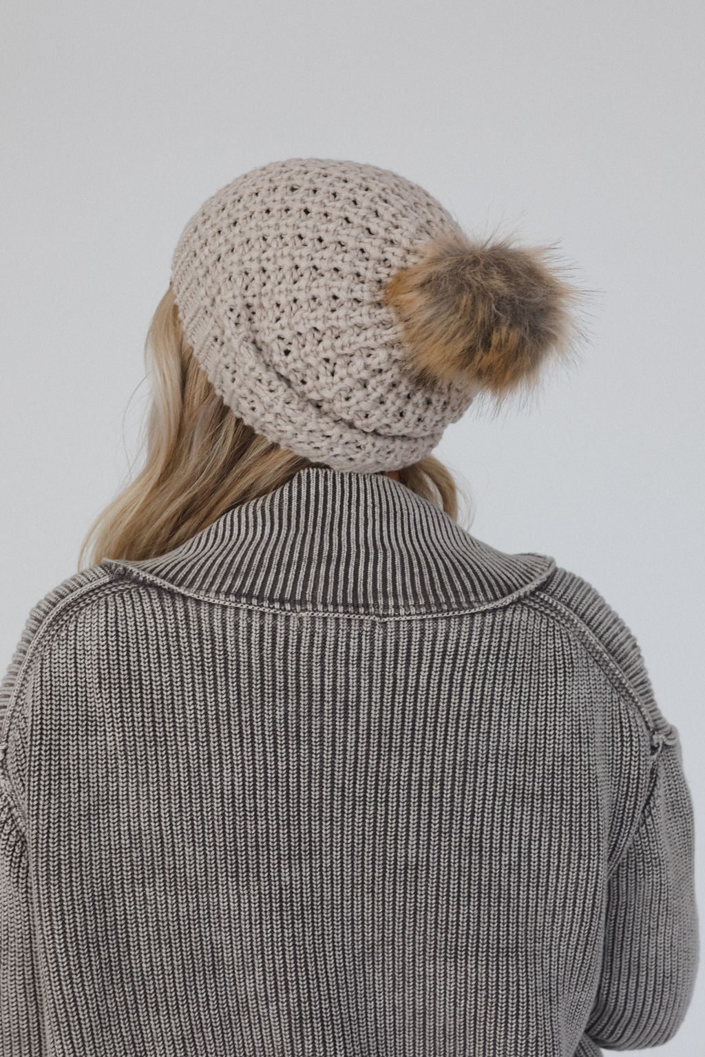 Aspen Waffle Knit Faux Fur Beanie - Mocha
