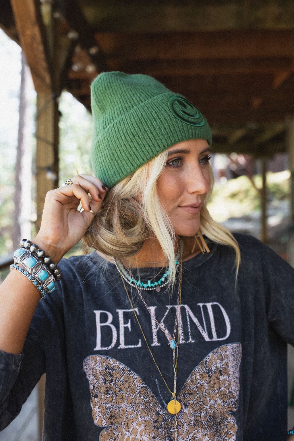 Nesta Smiley Beanie - Green - Pre Order